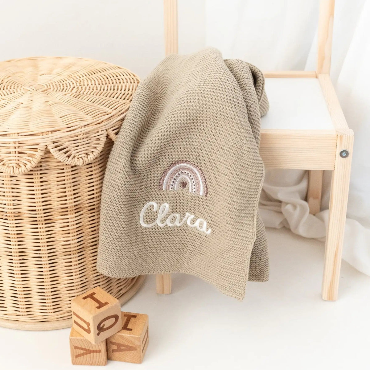 Babydecke personalisiert aus 100 % Bio-Baumwolle - Regenbogen - wunderwunsch