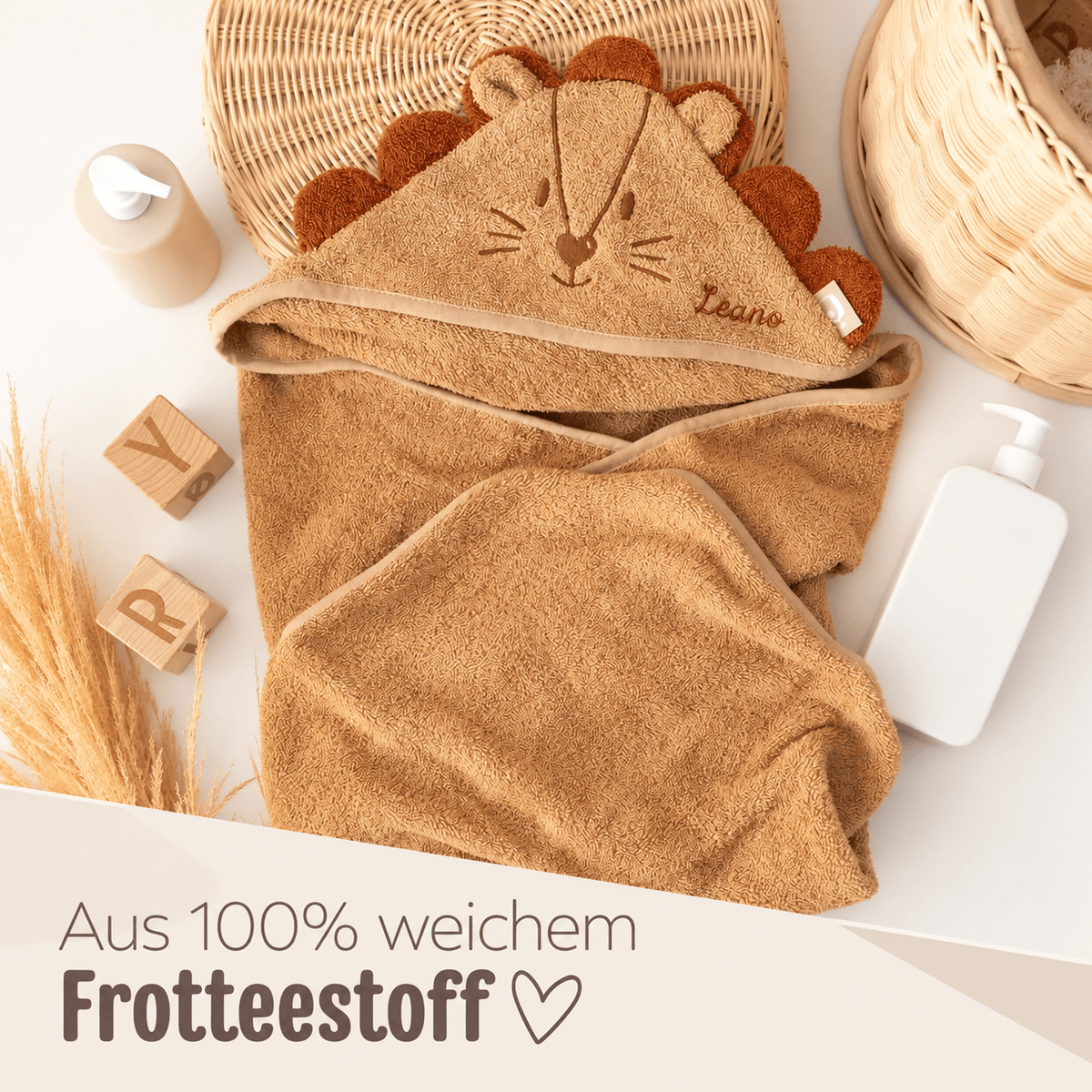 JOLLEIN x Wunderwunsch Tier Kapuzenhandtuch Baby personalisiert - wunderwunsch