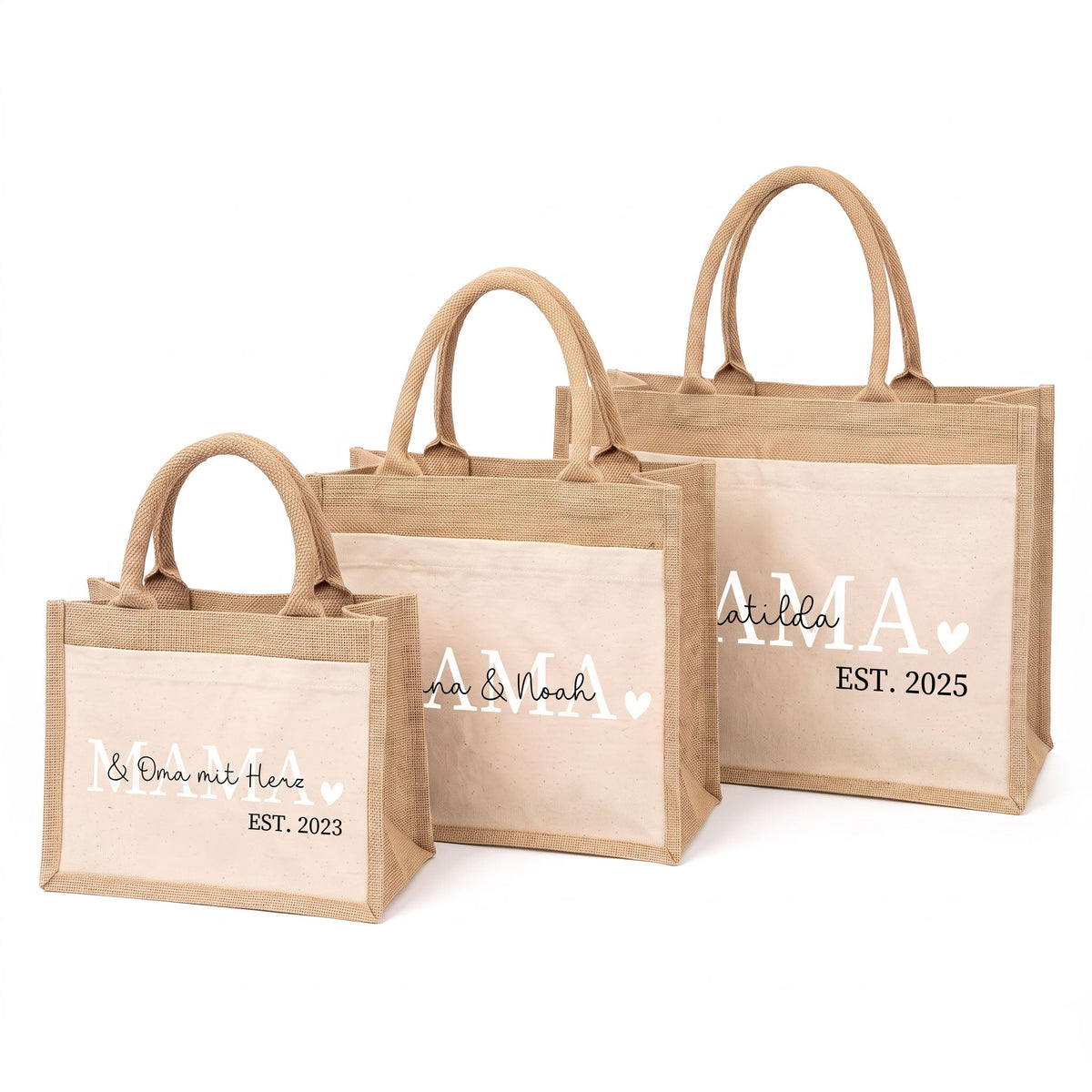 Jutetasche mit Stoffbesatz - Mama est. - wunderwunsch