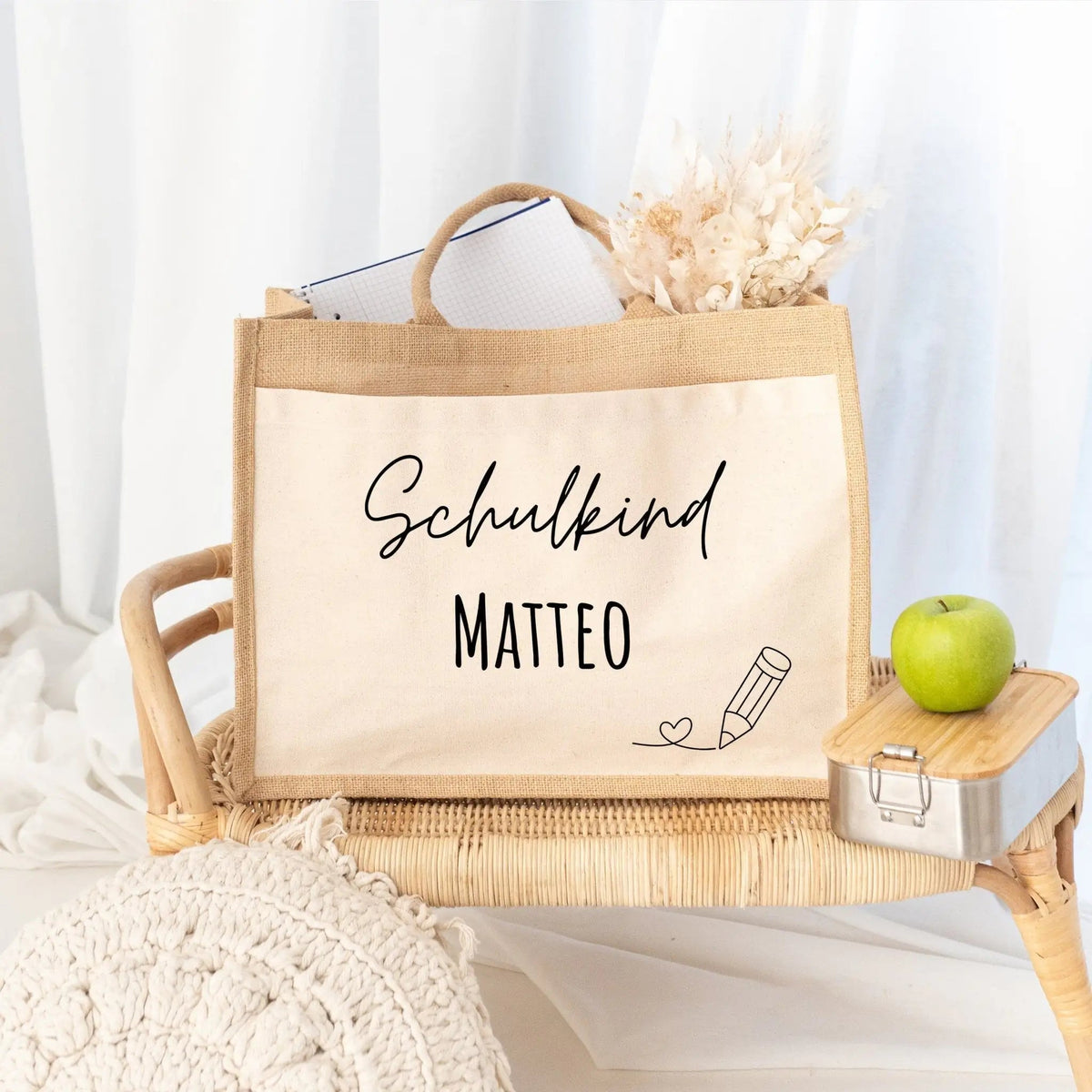 Jutetasche mit Stoffbesatz - Schulkind - wunderwunsch