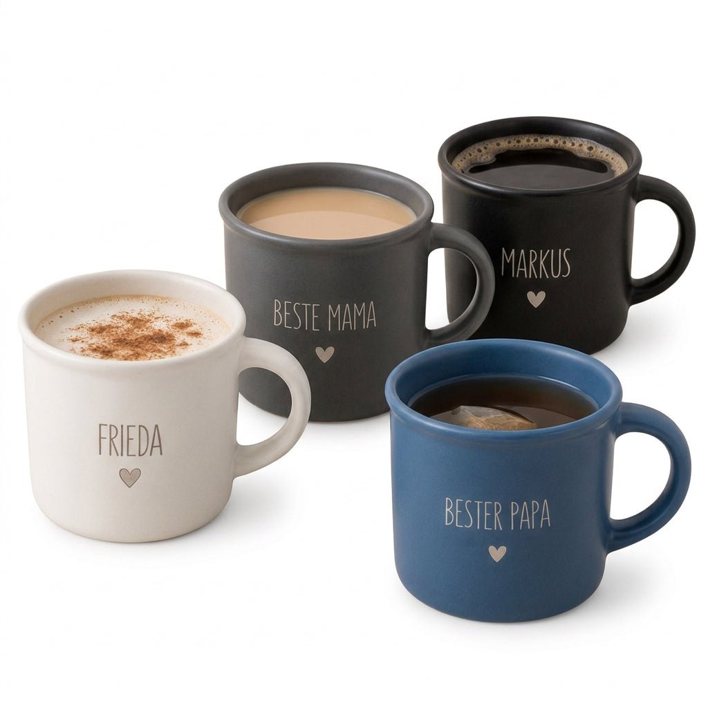 Kaffeetasse Keramik personalisiert 300ml - Name und Herz - wunderwunsch
