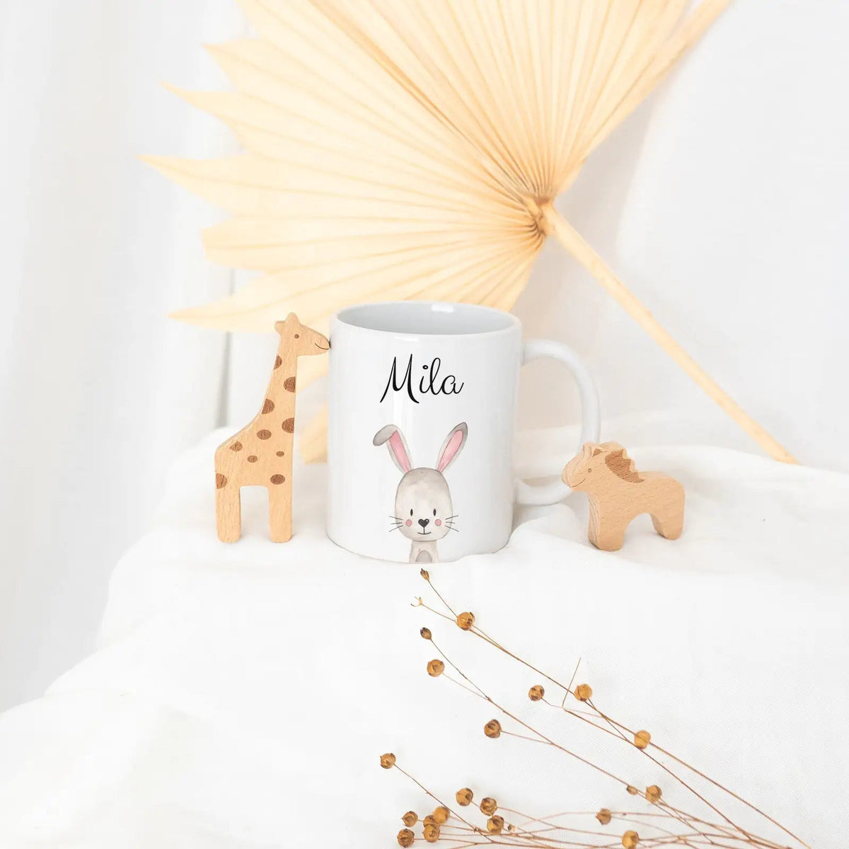Keramik Kindertasse personalisiert - Tier Aquarell - wunderwunsch