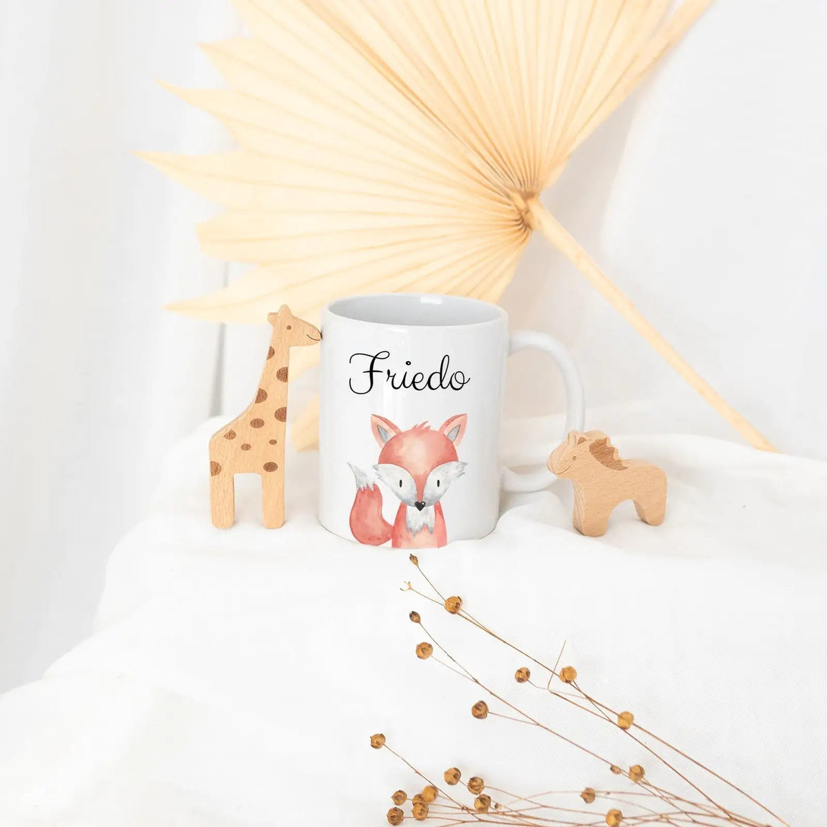 Keramik Kindertasse personalisiert - Tier Aquarell - wunderwunsch