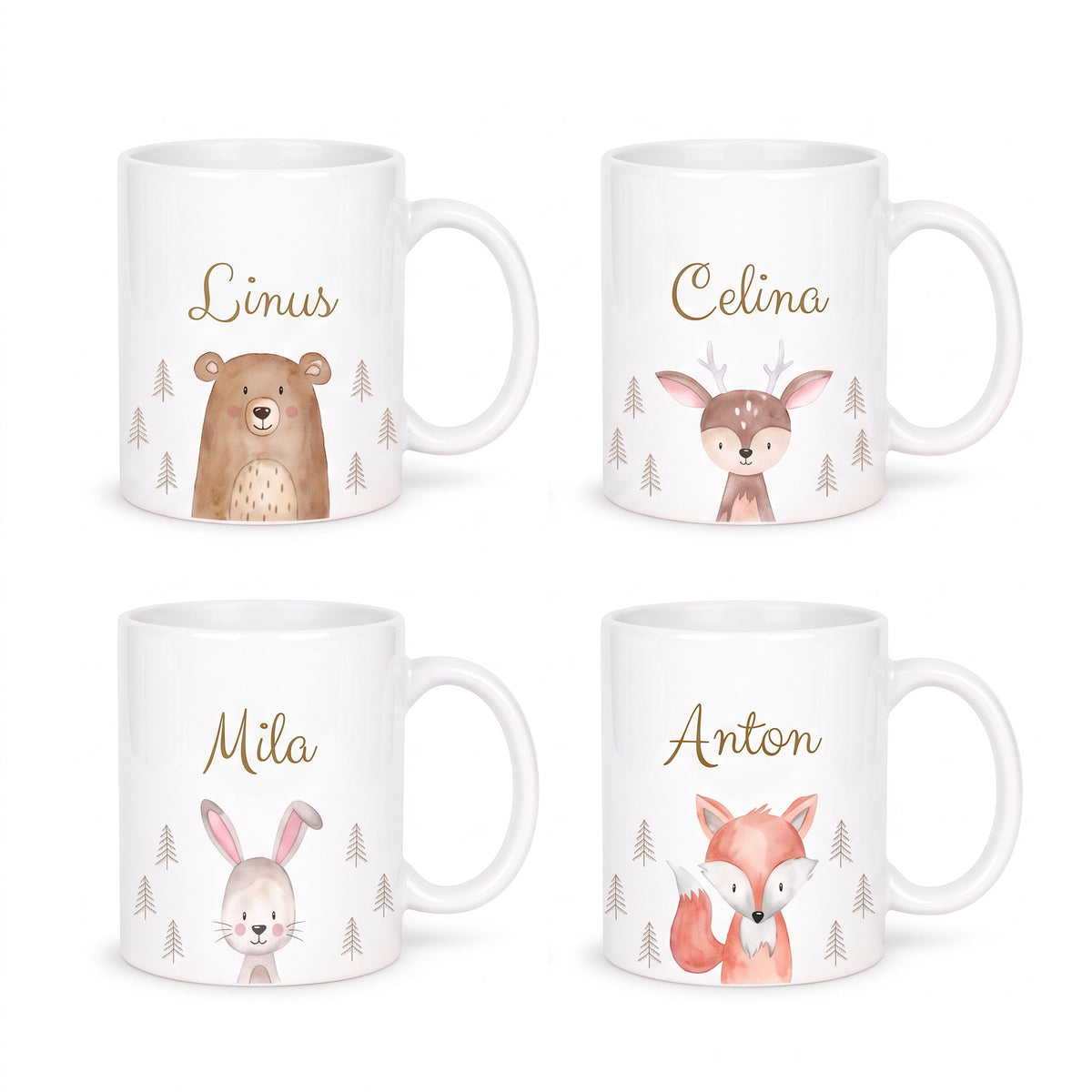 Keramik Kindertasse personalisiert - Tier Wald Aquarell - wunderwunsch