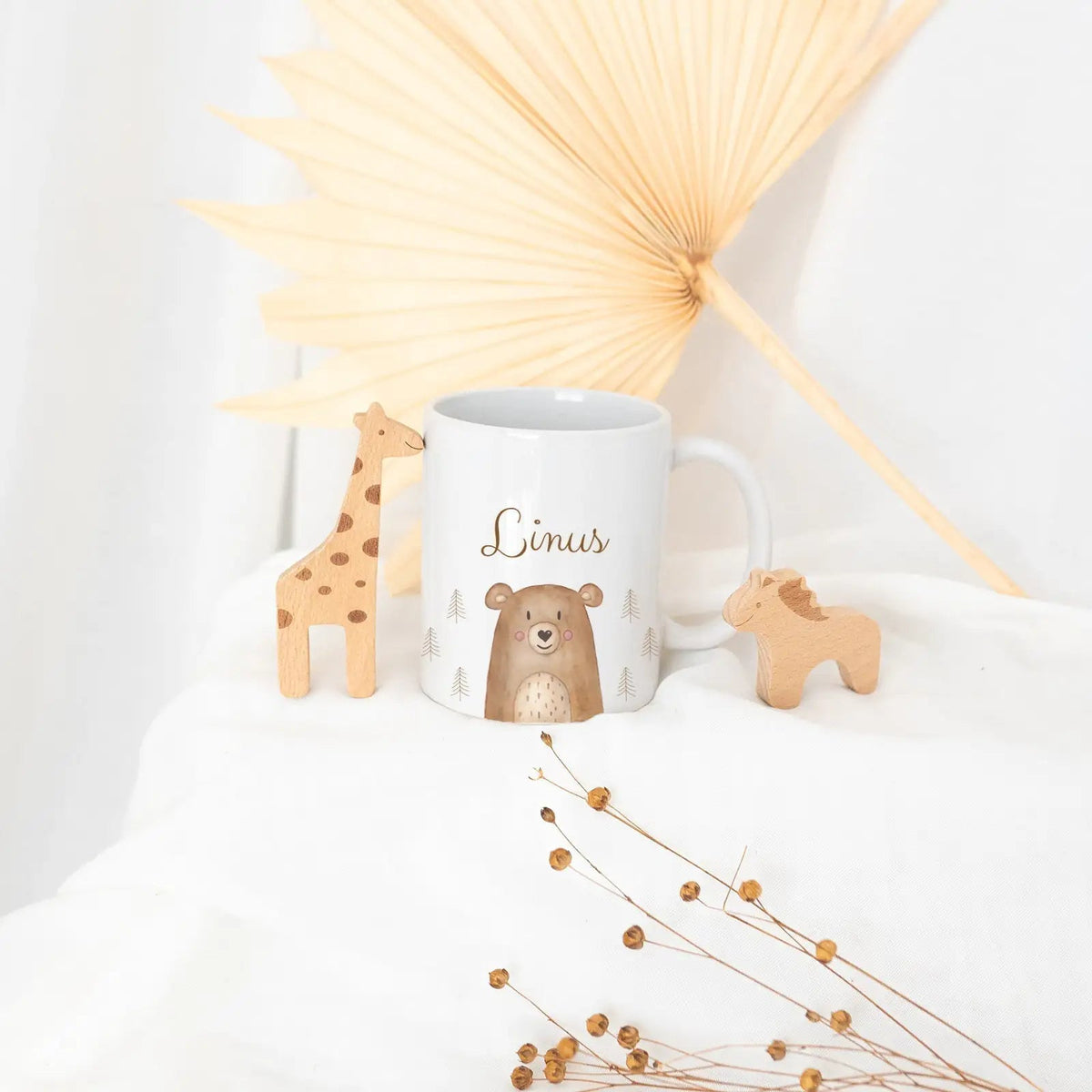 Keramik Kindertasse personalisiert - Tier Wald Aquarell - wunderwunsch