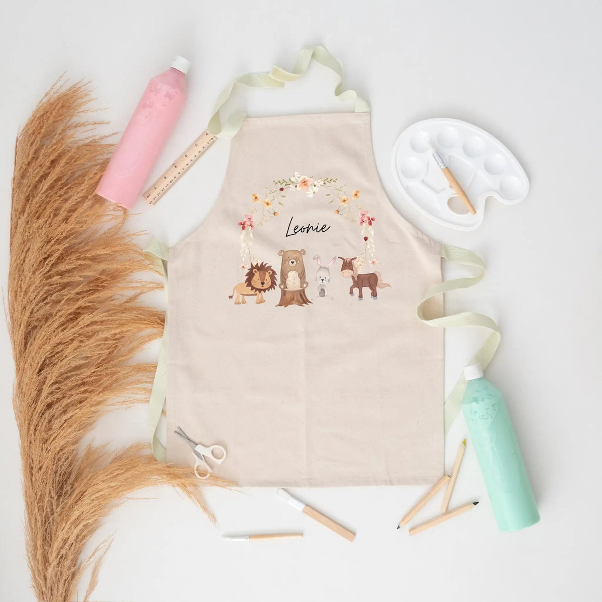 Kinder Schürze Pastell "Blumenkreis Tiere" personalisiert - wunderwunsch