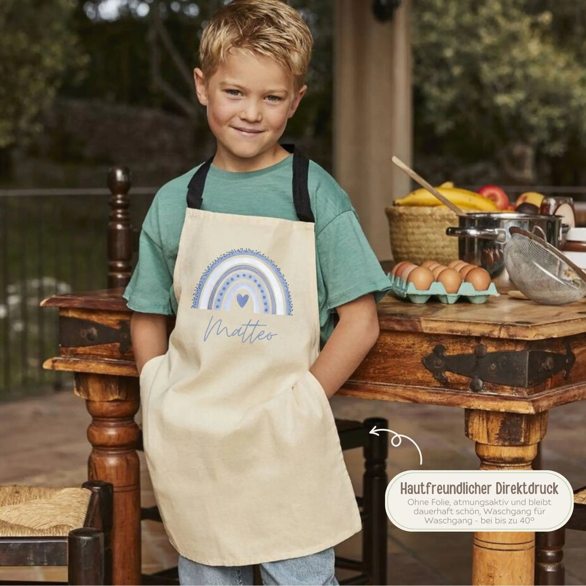 Kinder Schürze Pastell "Regenbogen Punkte" personalisiert - wunderwunsch