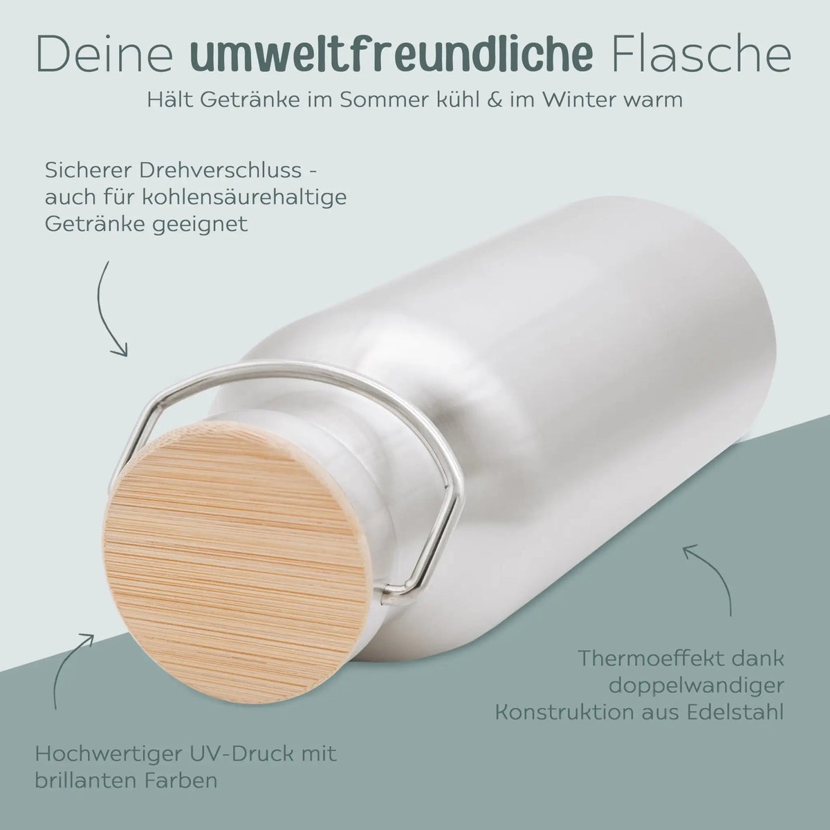 Kinder Trinkflasche Edelstahl personalisiert - Regenbogen Boho Aquarell - wunderwunsch