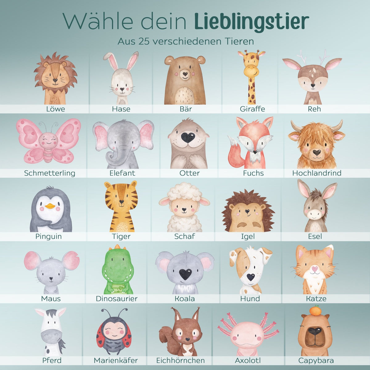 Kinder Trinkflasche weiß mit Trinkhalm personalisiert - Tier Aquarell - wunderwunsch