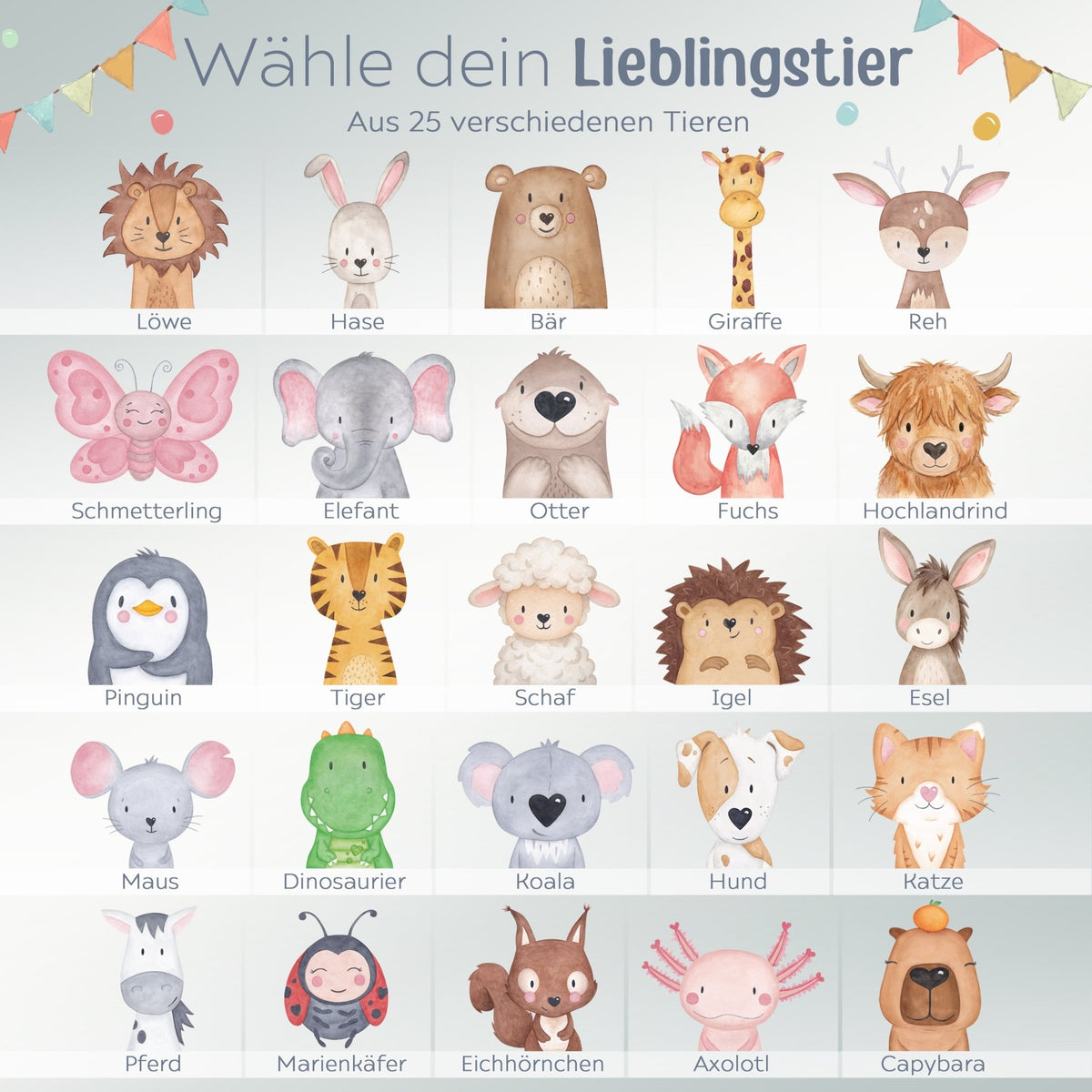 Kindermesslatte Holz personalisiert - Tier Girlande Aquarell - wunderwunsch