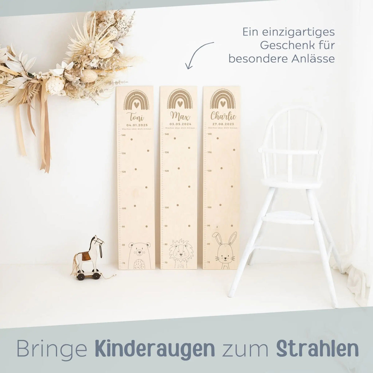 Kindermesslatte Holz personalisiert - Tier Gravur - wunderwunsch