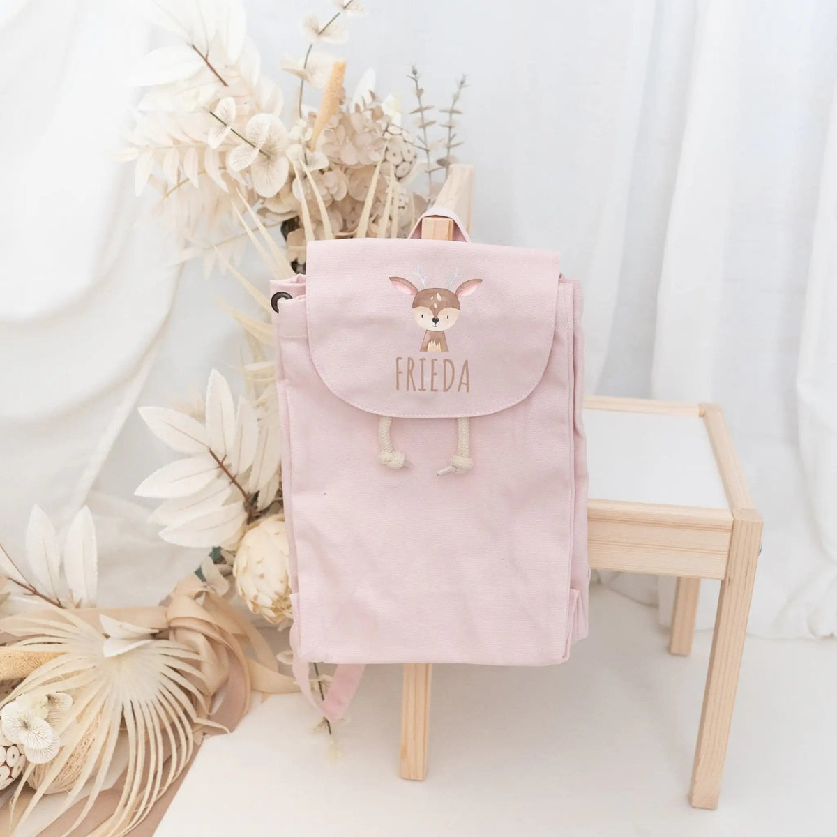Kinderrucksack "Tier" (gerade Schrift) aus GOTS-zertifizierter Bio-Baumwolle personalisiert - wunderwunsch