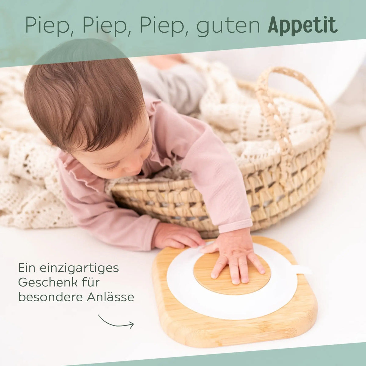 Kinderteller mit Saugnapf + Besteck - Tier unten Gravur - wunderwunsch