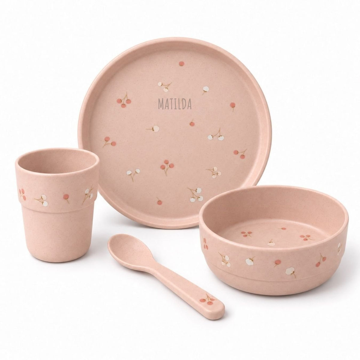 LÄSSIG Geschirr-Set personalisiert - Blüten rosa - wunderwunsch