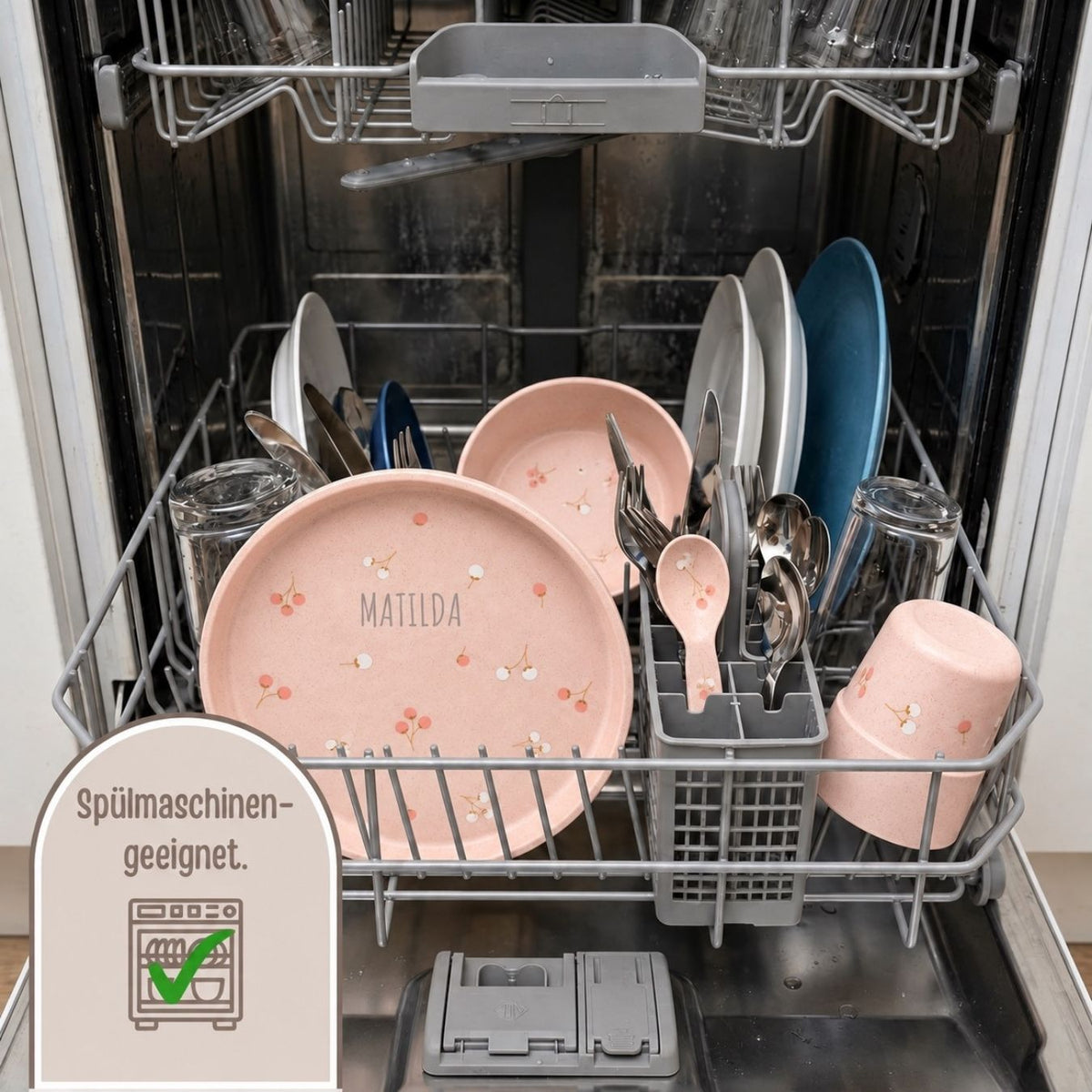 LÄSSIG Geschirr-Set personalisiert - Blüten rosa - wunderwunsch
