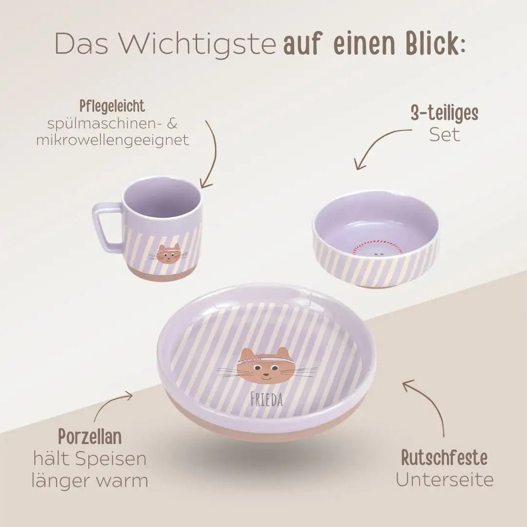 LÄSSIG Geschirr-Set Porzellan "Katze" - wunderwunsch
