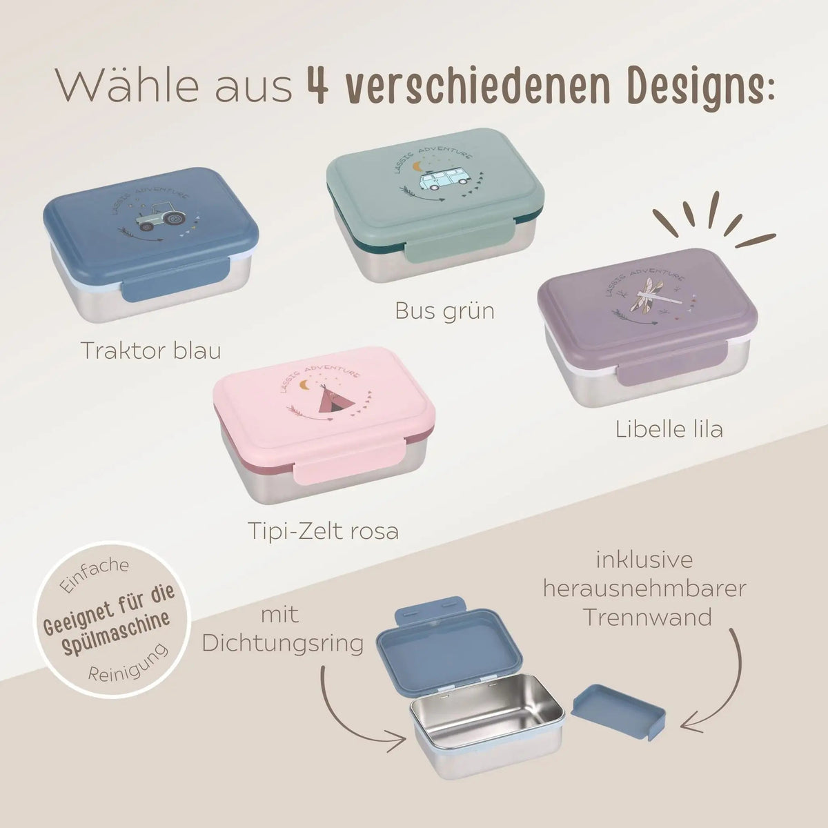 LÄSSIG Kinder Brotdose Edelstahl personalisiert - Adventure - wunderwunsch