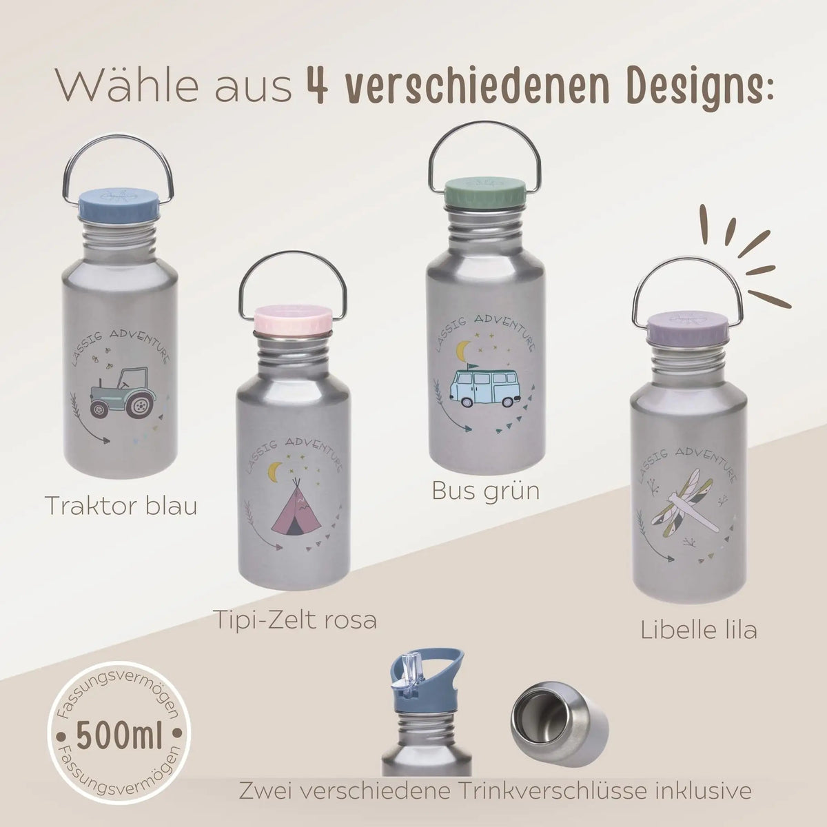 LÄSSIG Edelstahl Kinder Trinkflasche personalisiert - Adventure - wunderwunsch