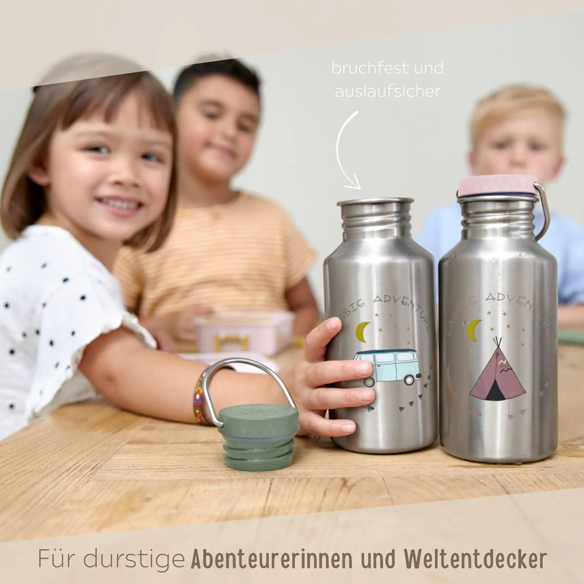 LÄSSIG Edelstahl Kinder Trinkflasche personalisiert - Adventure - wunderwunsch