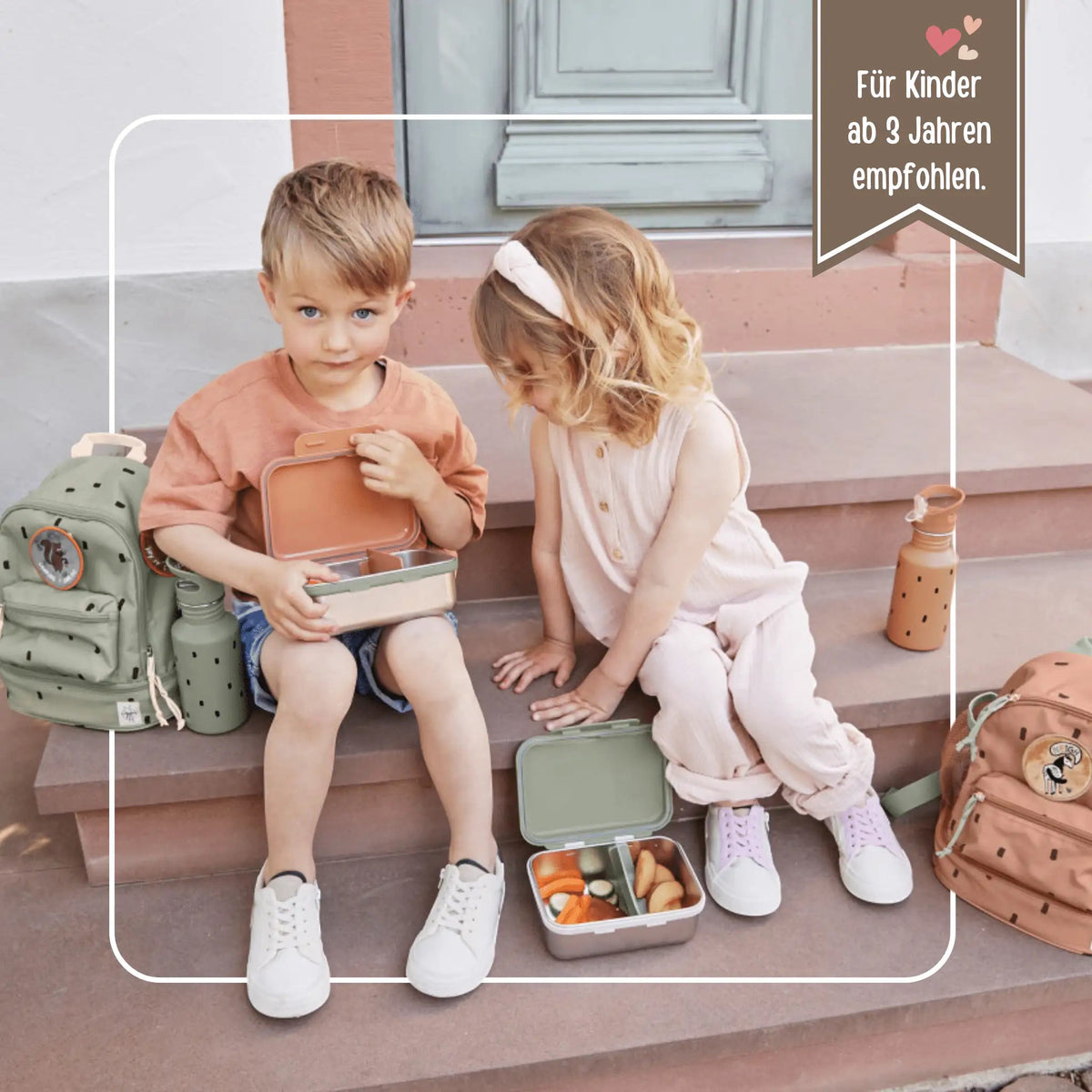 LÄSSIG Kindergarten-Set "Punkte rund" - Rucksack, Trinkflasche & Lunchbox - wunderwunsch