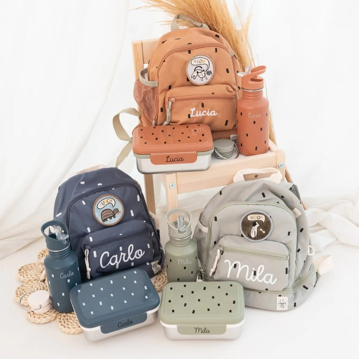 LÄSSIG Kindergarten-Set "Punkte rund" - Rucksack, Trinkflasche & Lunchbox - wunderwunsch