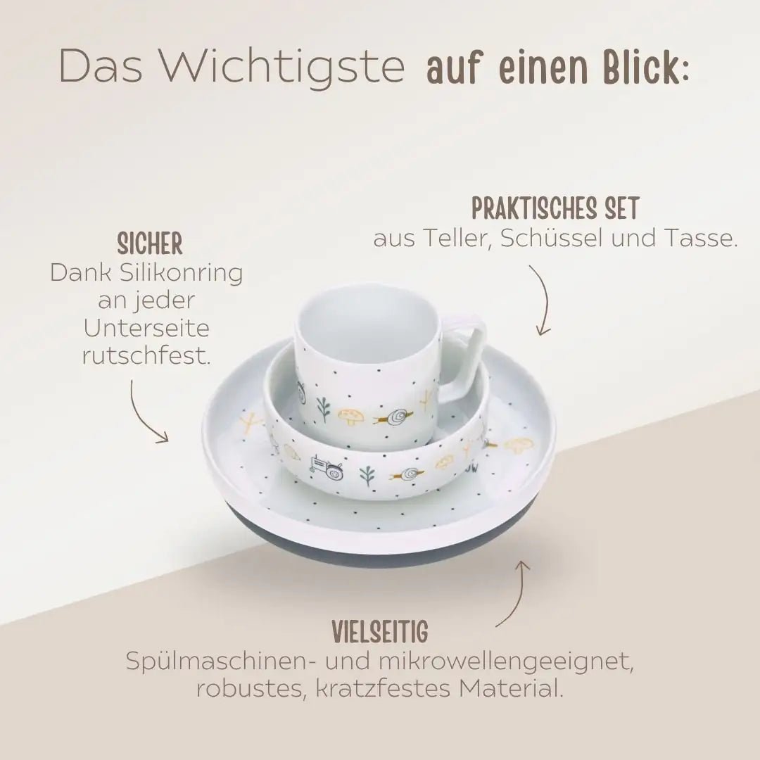 LÄSSIG Porzellan Geschirr-Set "Traktor" personalisierbar - wunderwunsch