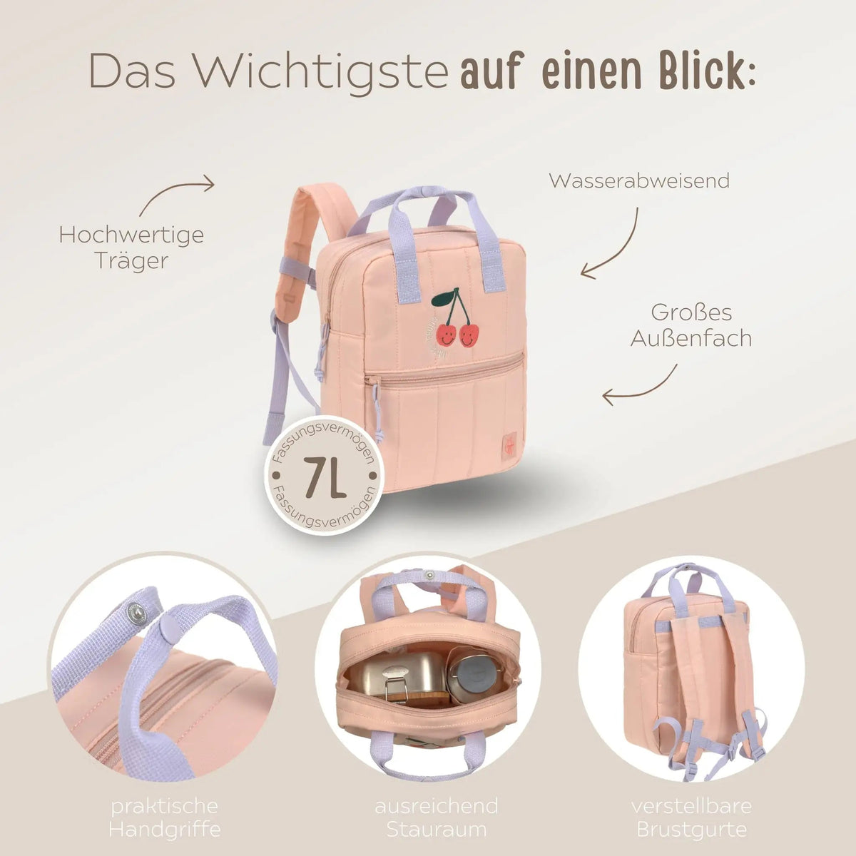 LÄSSIG Rucksack Kirsche & Smiley personalisiert - wunderwunsch