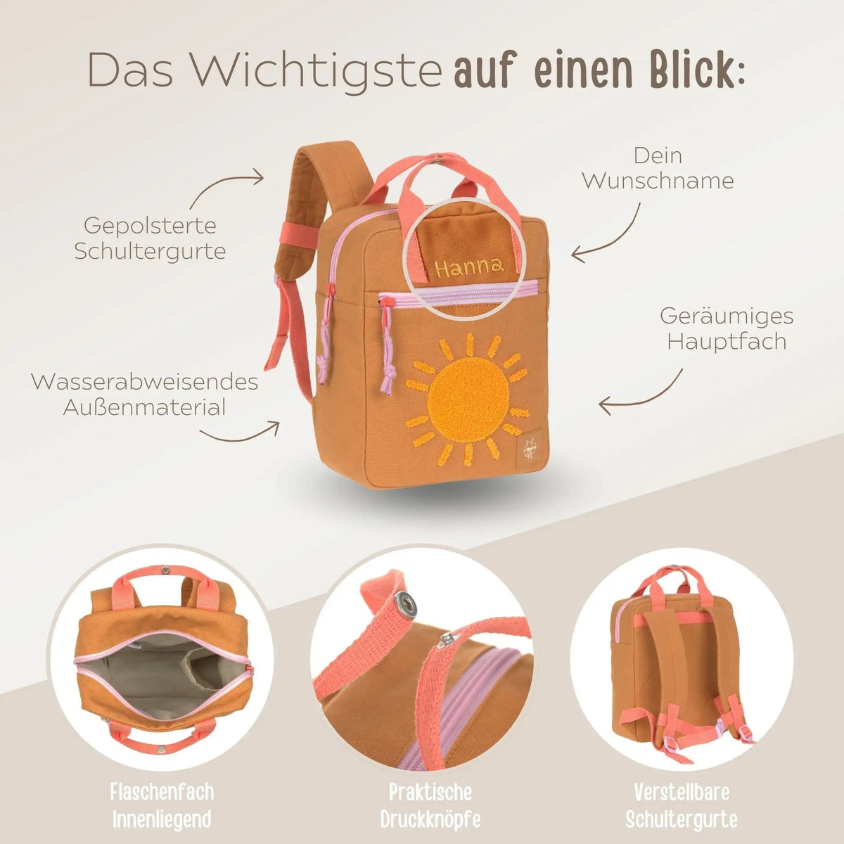 LÄSSIG Rucksack "Sonne" oder "Smiley" personalisiert - wunderwunsch