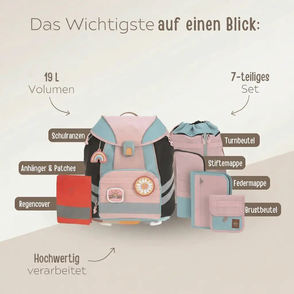 LÄSSIG Schulranzen Set 7-teilig Flexy - Rosa/Blau - wunderwunsch