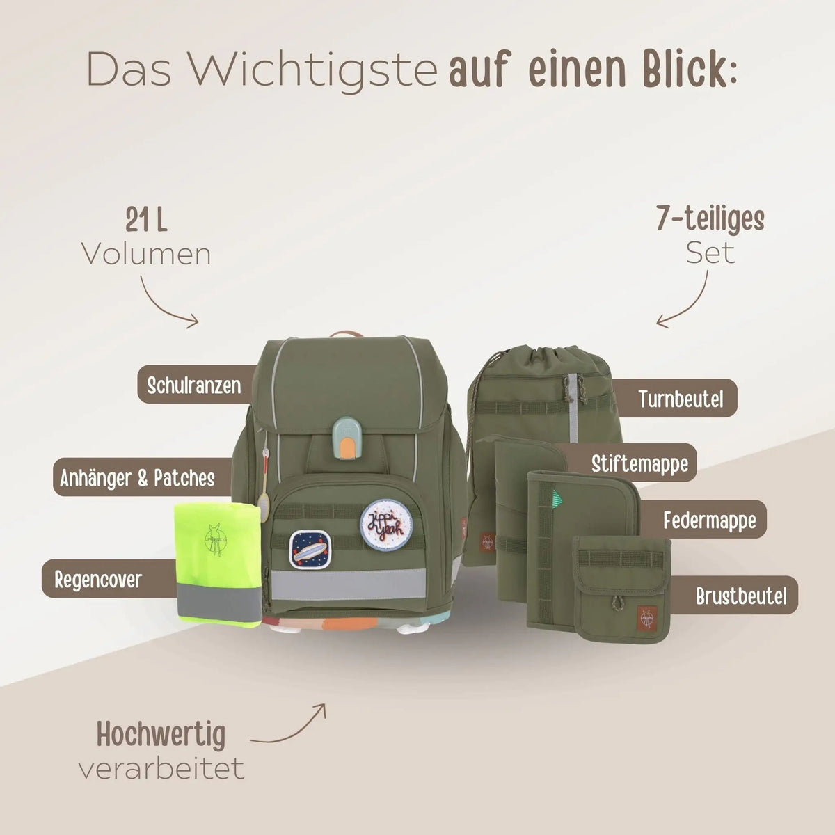 LÄSSIG Schulranzen Set 7-teilig - Olive - wunderwunsch