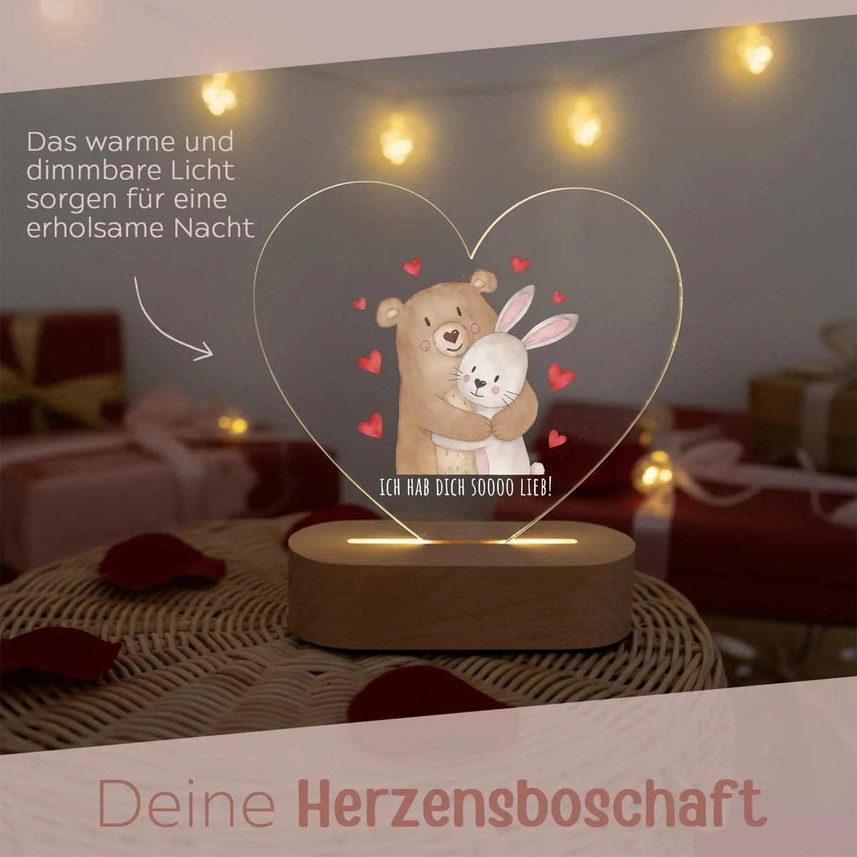 LED Nachtlicht Herz - Bär umarmt Hase - wunderwunsch