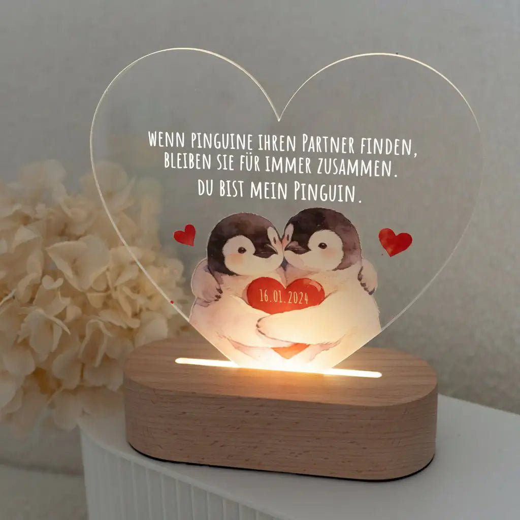 LED Nachtlicht Herz - Pinguine für Immer - wunderwunsch