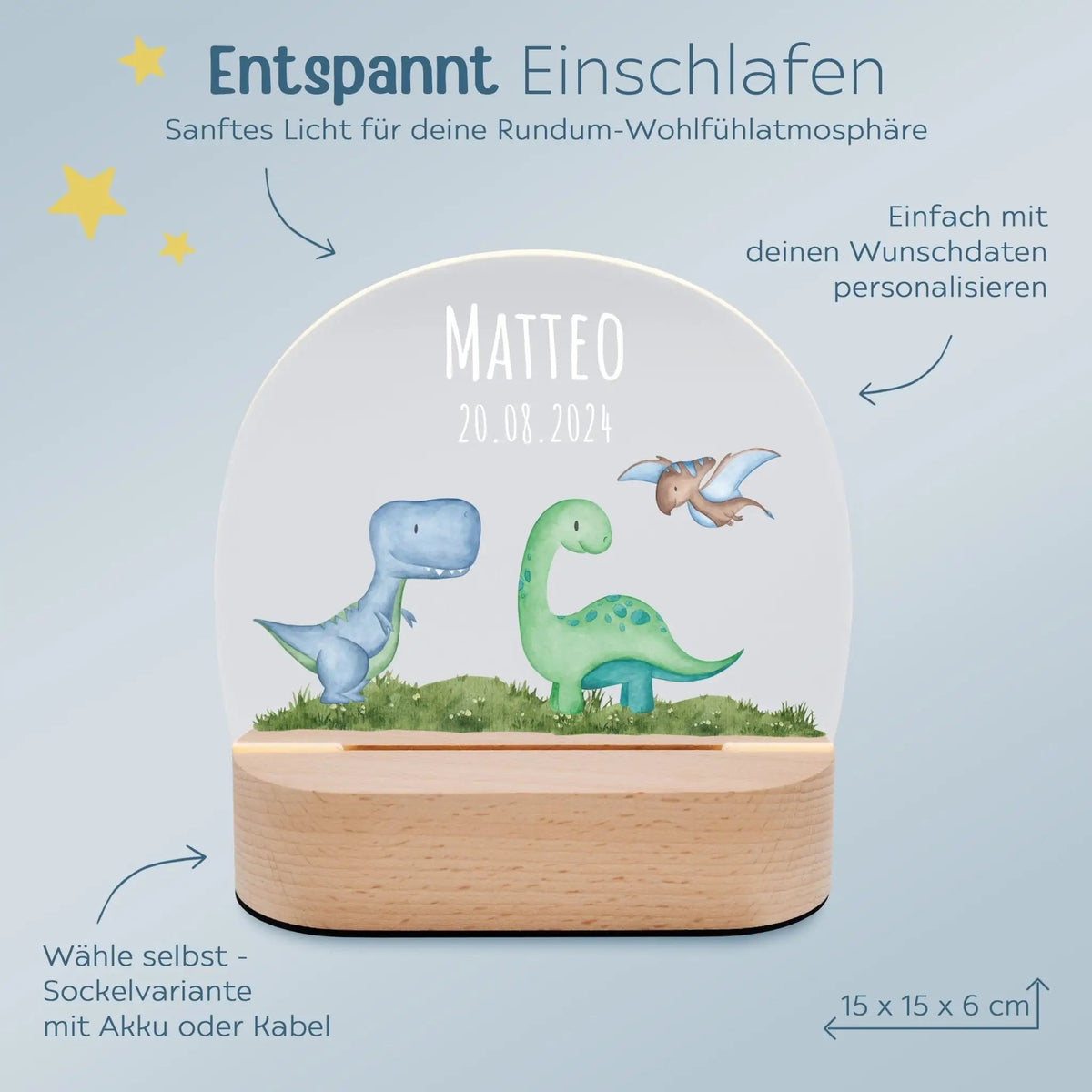 LED Nachtlicht Kinder personalisiert - Dinos Wiese Aquarell - wunderwunsch
