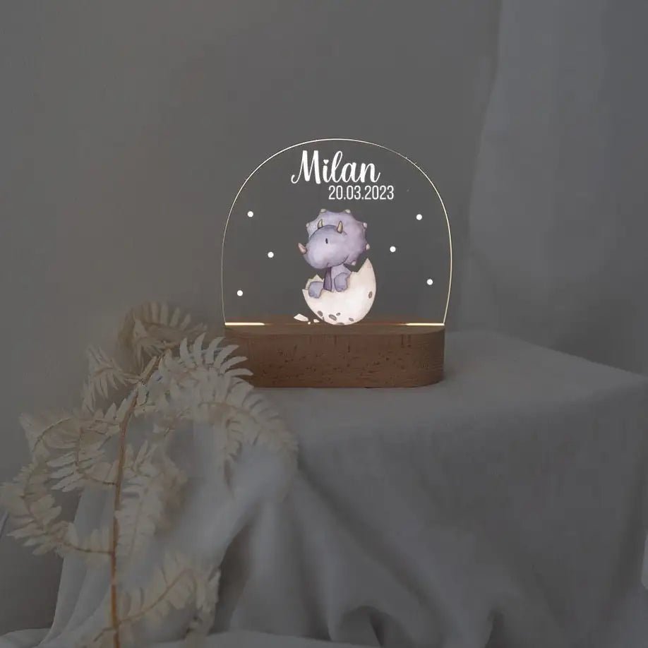 LED Nachtlicht Kinder personalisiert - Dinosaurier Punkte Aquarell - wunderwunsch