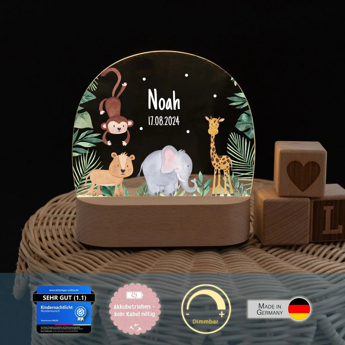 LED Nachtlicht Kinder personalisiert - Dschungel Tiere - wunderwunsch