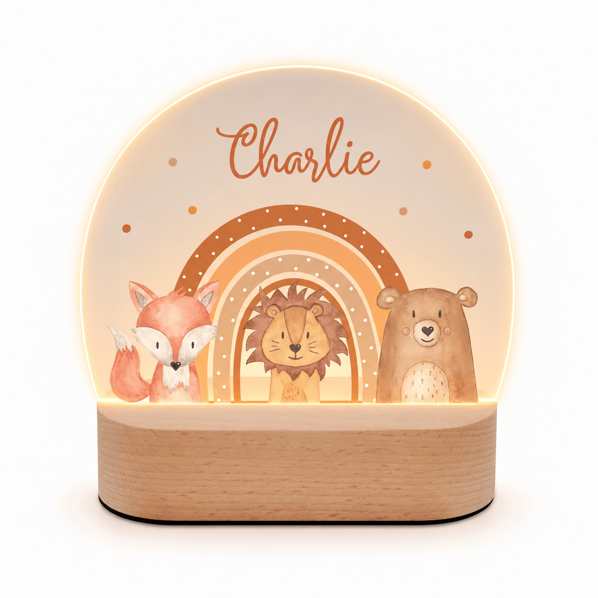 LED Nachtlicht Kinder personalisiert - Fuchs, Löwe, Bär Regenbogen Aquarell - wunderwunsch