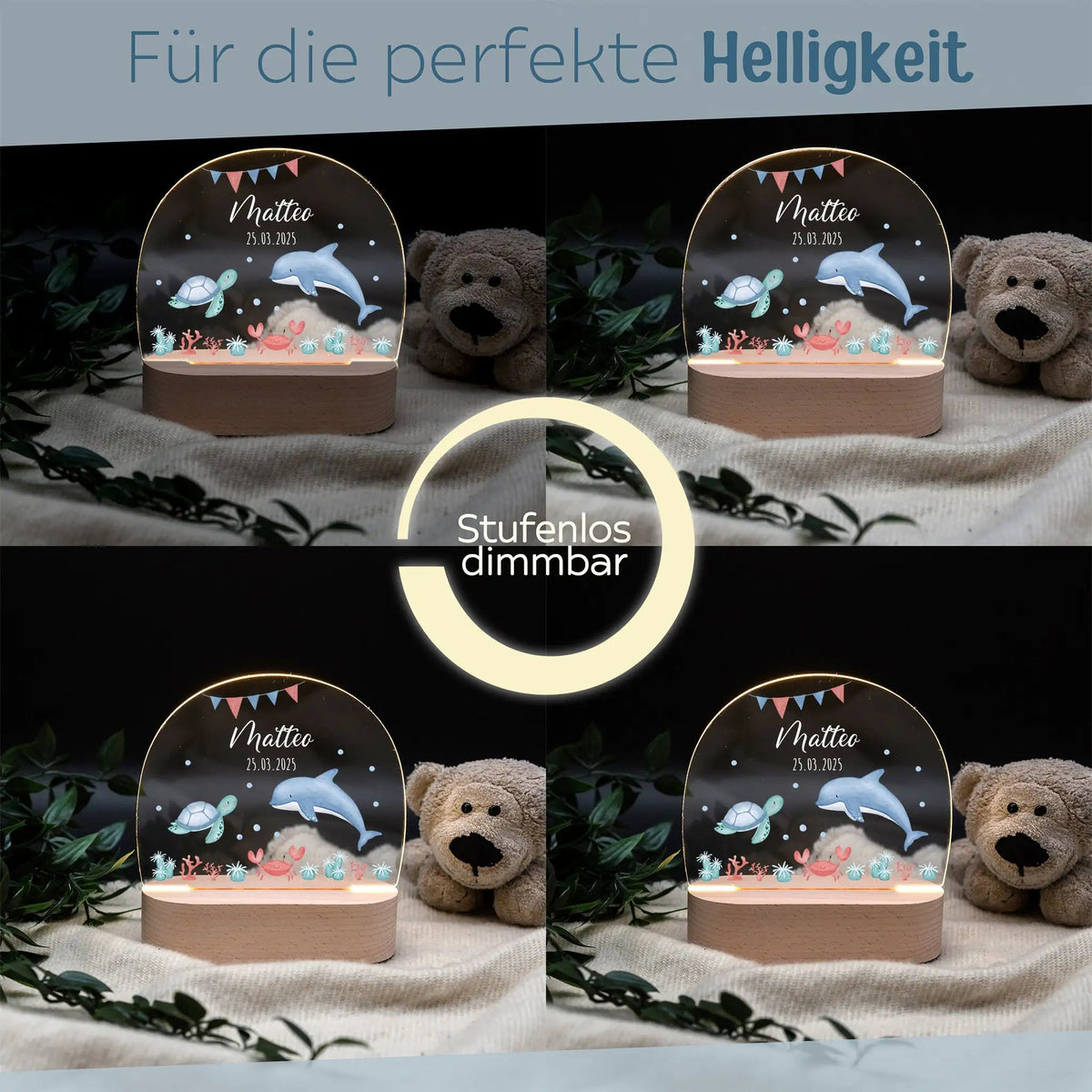 LED Nachtlicht Kinder personalisiert - Meerestiere Girlande Aquarell - wunderwunsch