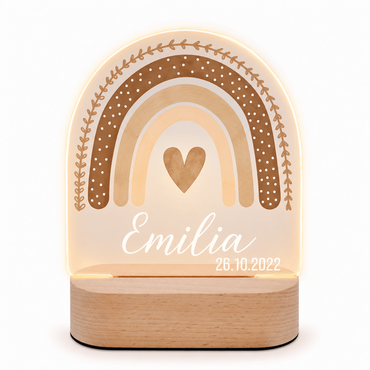 LED Nachtlicht Kinder personalisiert - Regenbogen Boho beige Aquarell - wunderwunsch