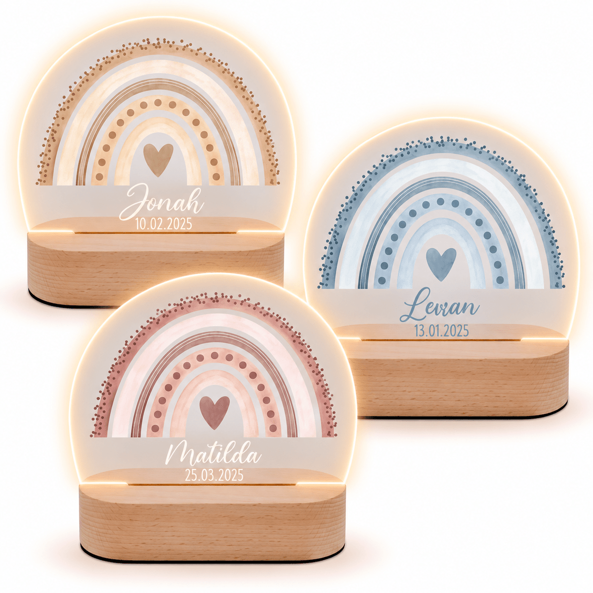 LED Nachtlicht Kinder personalisiert - Regenbogen Punkte Aquarell - wunderwunsch