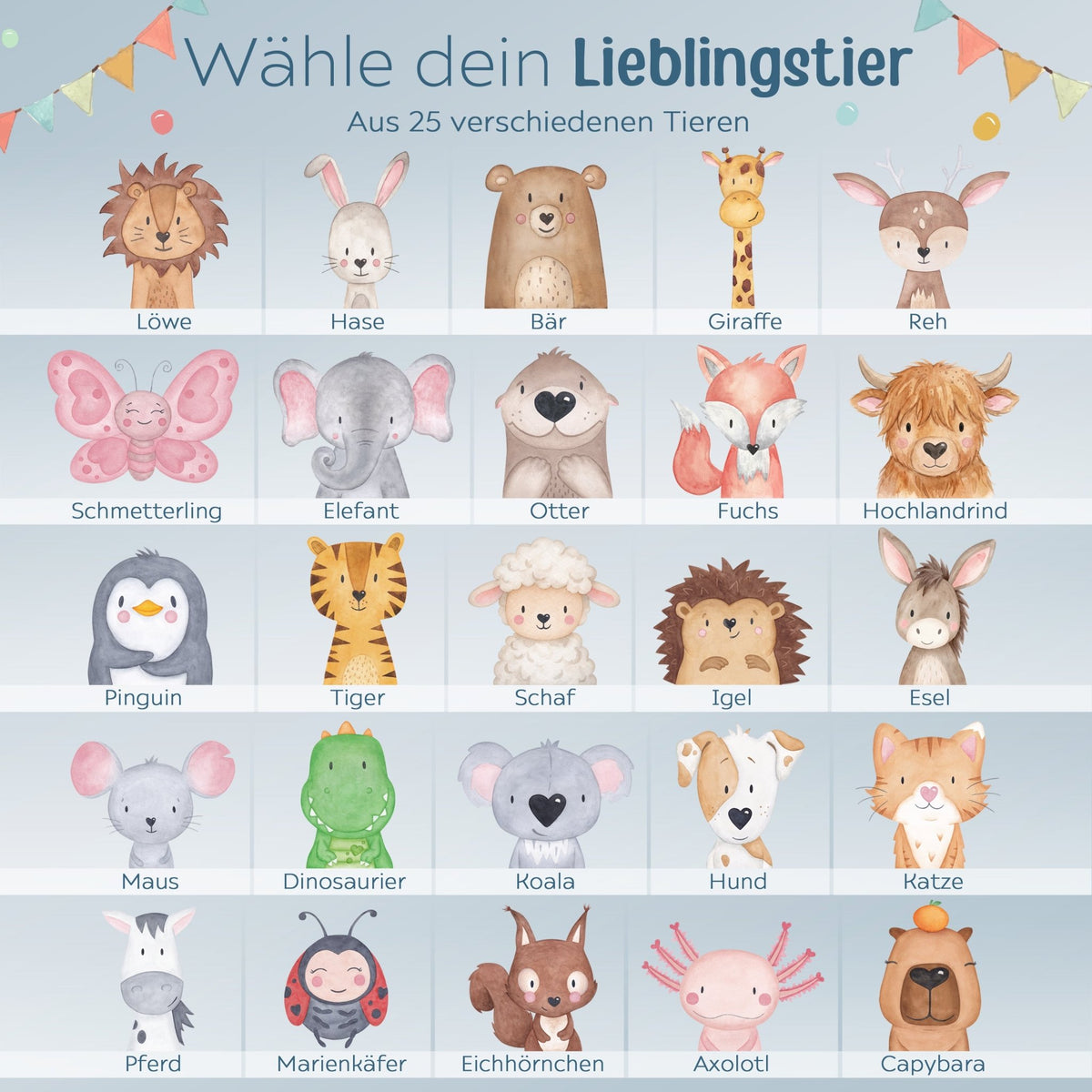LED Nachtlicht Kinder personalisiert - Tier Girlande Aquarell - wunderwunsch