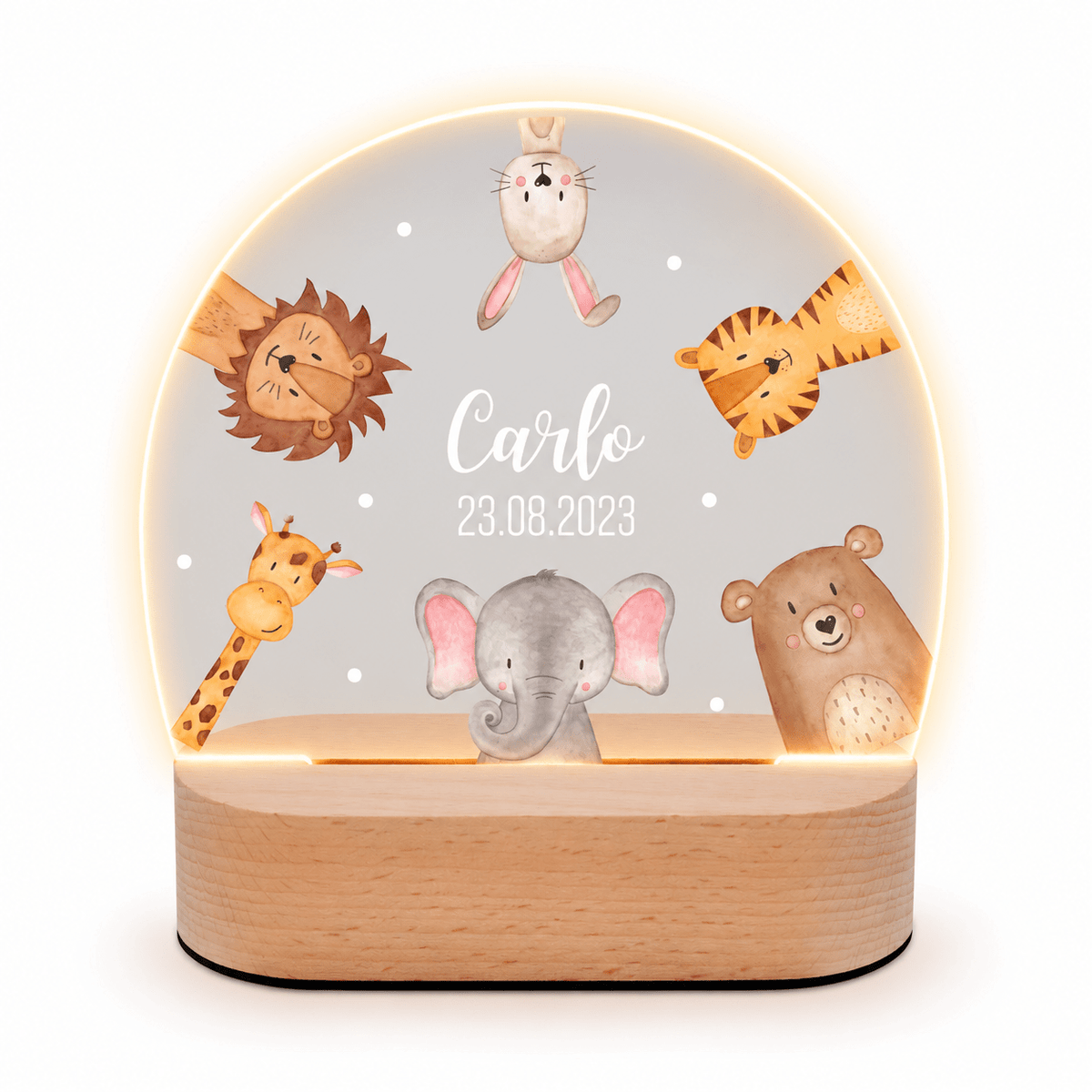 LED Nachtlicht Kinder personalisiert - Tiere im Kreis Aquarell - wunderwunsch