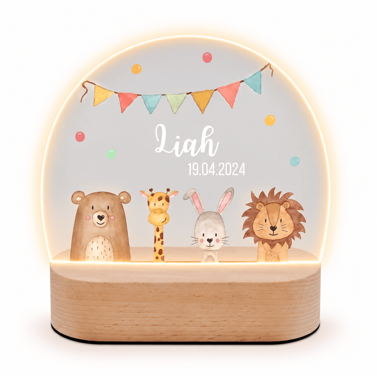 LED Nachtlicht Kinder personalisiert - Tiere unten Girlande Aquarell - wunderwunsch