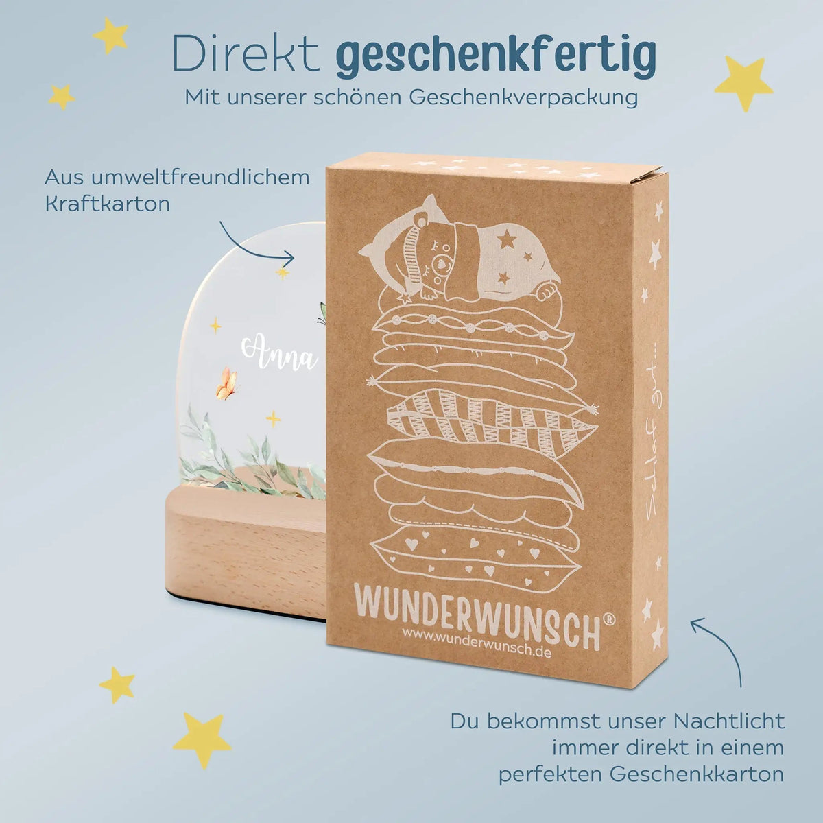 LED Nachtlicht Kinder personalisiert - Tierischer Gartenzauber Aquarell - wunderwunsch