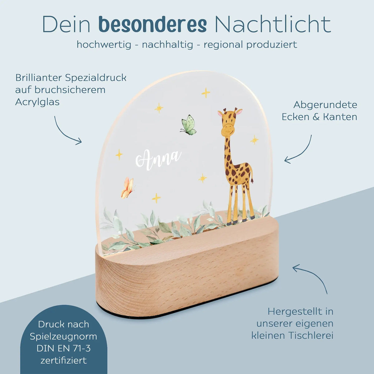 LED Nachtlicht Kinder personalisiert - Tierischer Gartenzauber Aquarell - wunderwunsch