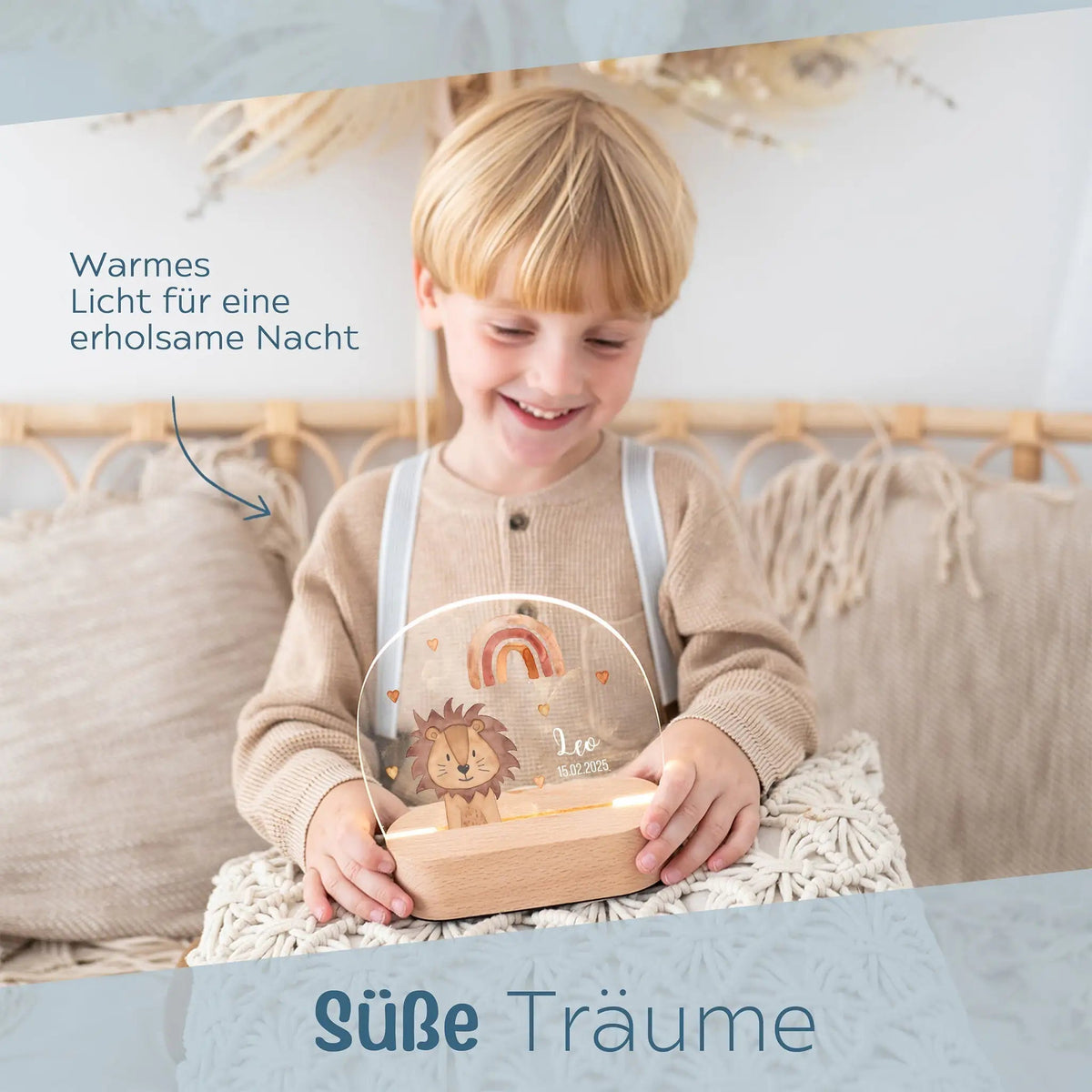 LED Nachtlicht Kinder personalisiert - Traumhafte Tierfreunde Aquarell - wunderwunsch