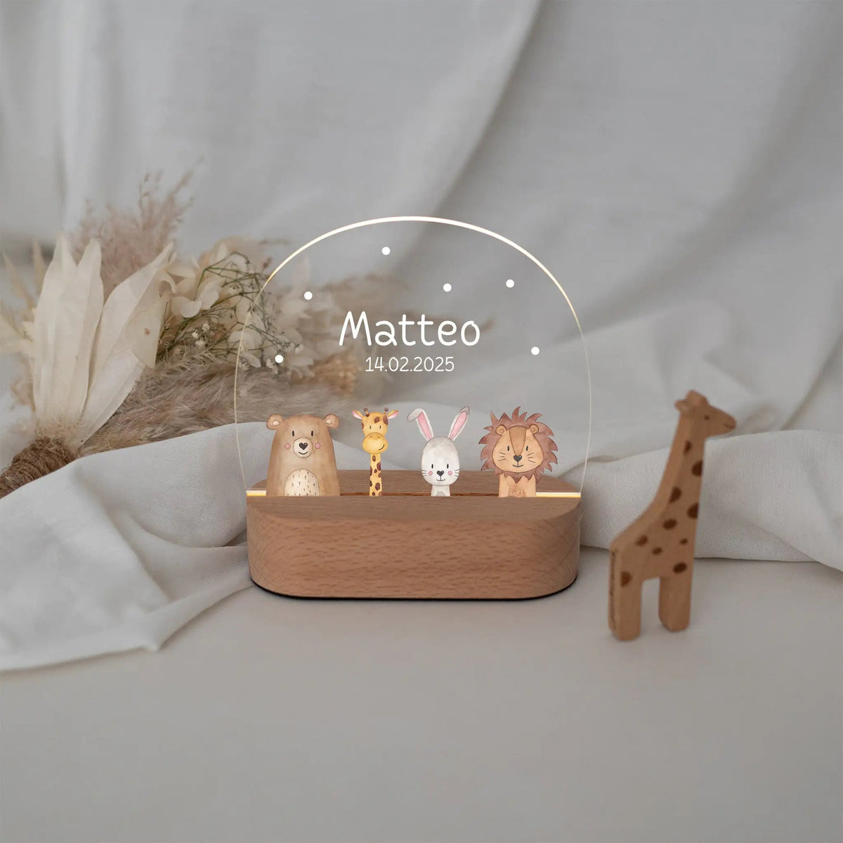 LED Nachtlicht Kinder personalisiert - verschiedene Schriftarten - Tiere unten - wunderwunsch