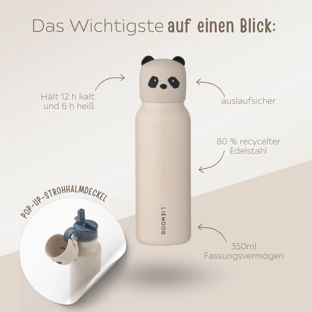 LIEWOOD Edelstahl Trinkflasche 350ml personalisiert - Tier - wunderwunsch