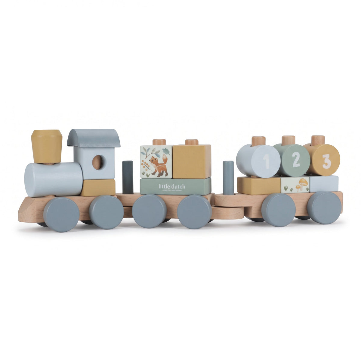 LITTLE DUTCH Holz Eisenbahn mit Steck-Formen - Forest Garden blau - wunderwunsch