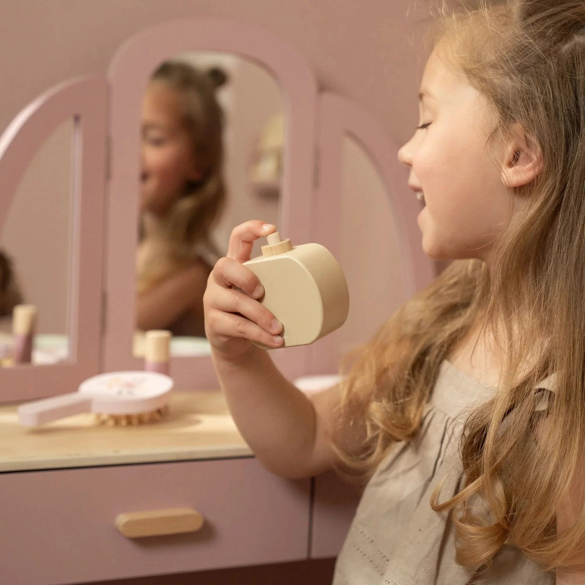 LITTLE DUTCH Holz Schminktisch groß mit Hocker - Rosa - Essentials - wunderwunsch