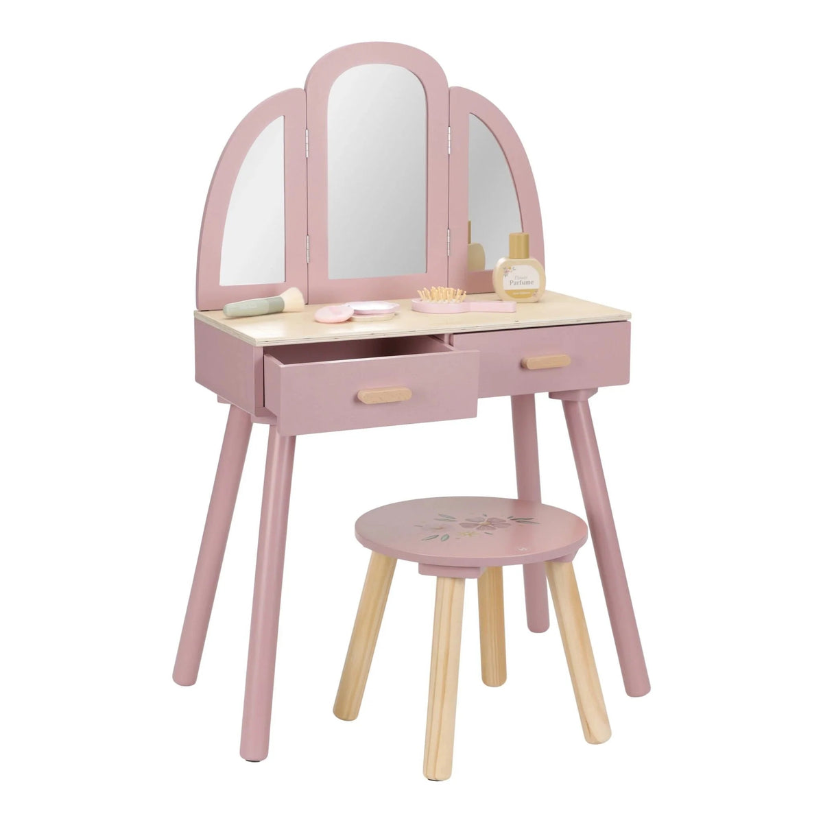 LITTLE DUTCH Holz Schminktisch groß mit Hocker - Rosa - Essentials - wunderwunsch